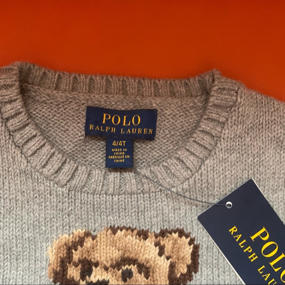 New! RALPH LAUREN Kids Football Bear Sweater - Picture 3 of 12